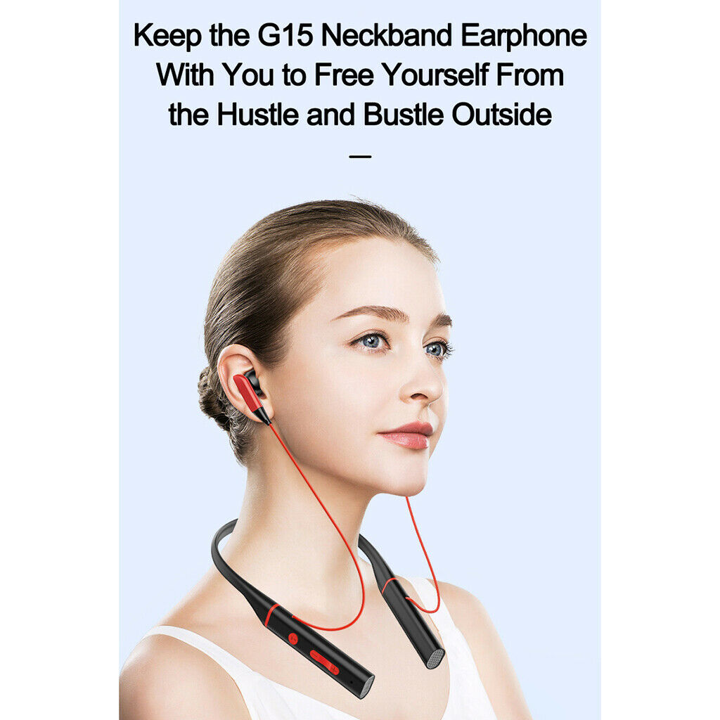 G15 Bluetooth Neckband Headphones Earphones for Sports Gym Running Black