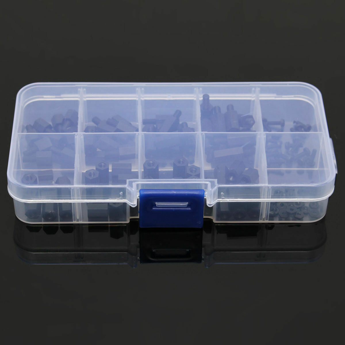 120pcs M2 Nylon Screw Black Hex Screw Nut Nylon PCB Standoff Assortment Kit Box