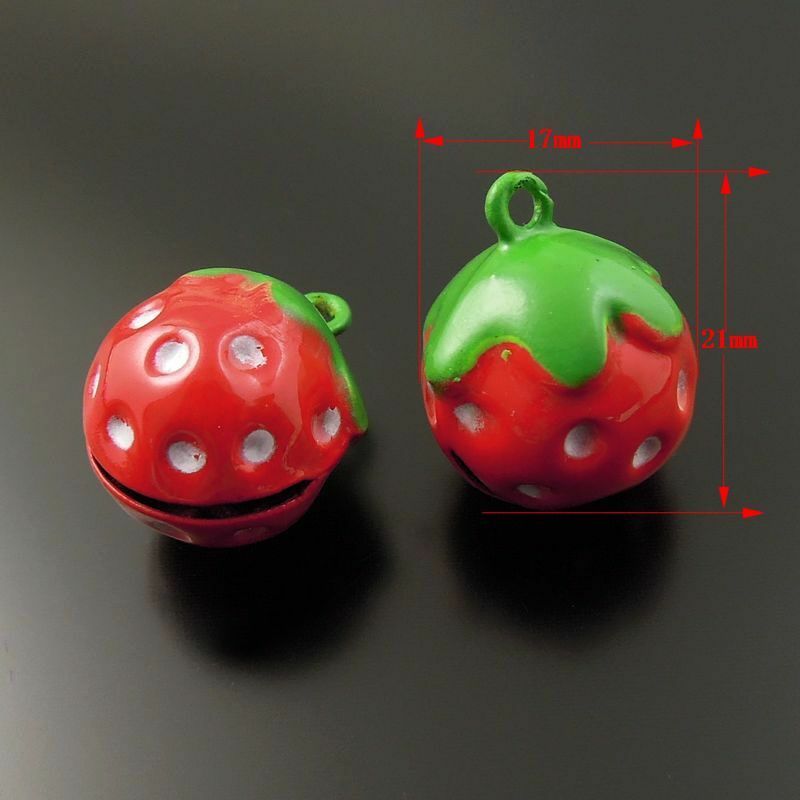 10 pcs Painted Strawberry Jingle Bell Brass For Keychain Bag Charm 21*17*16mm