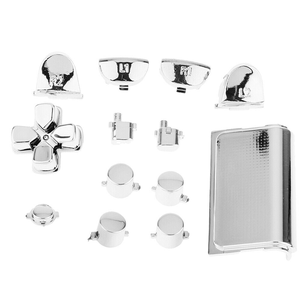 2 Kit Replacement Chrome Plating Buttons and Touchpad for PS4 Controller