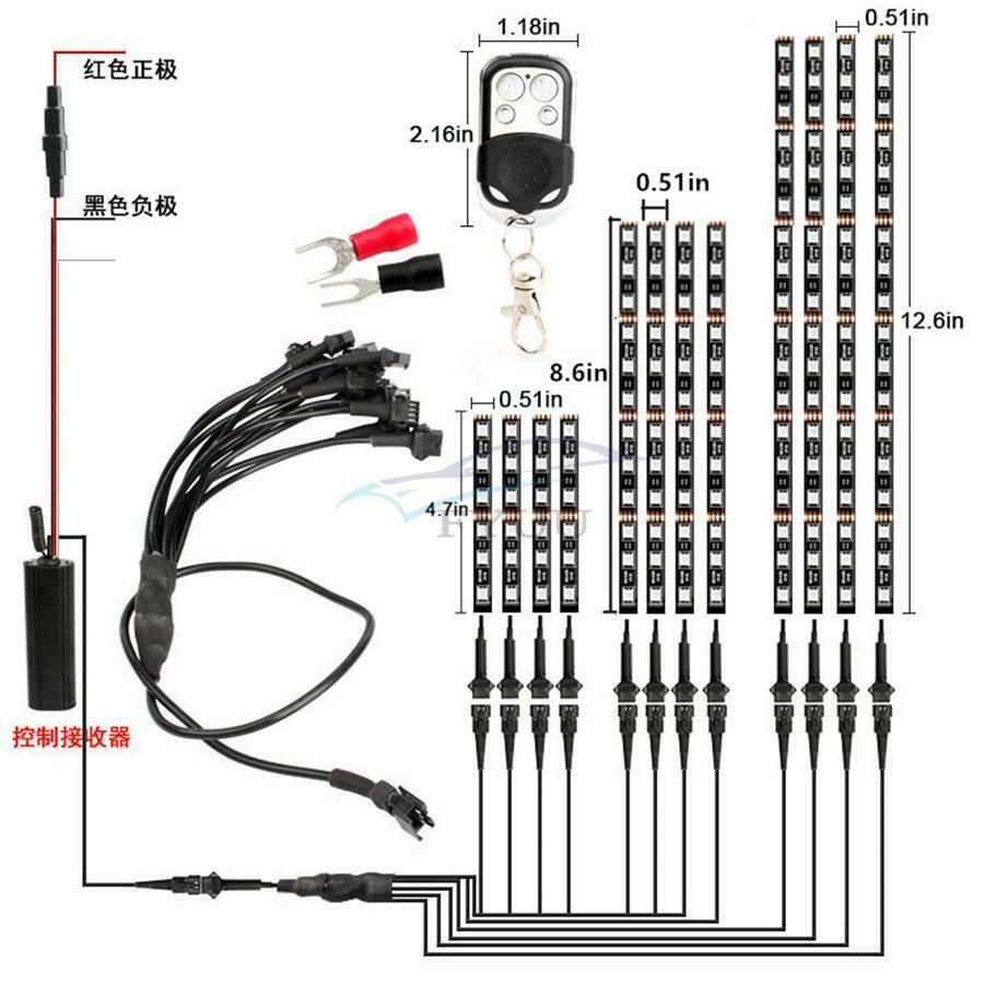 12PCS 144LED Motorcycle ATV RGB LED Neon Light with Kit Controller Universal