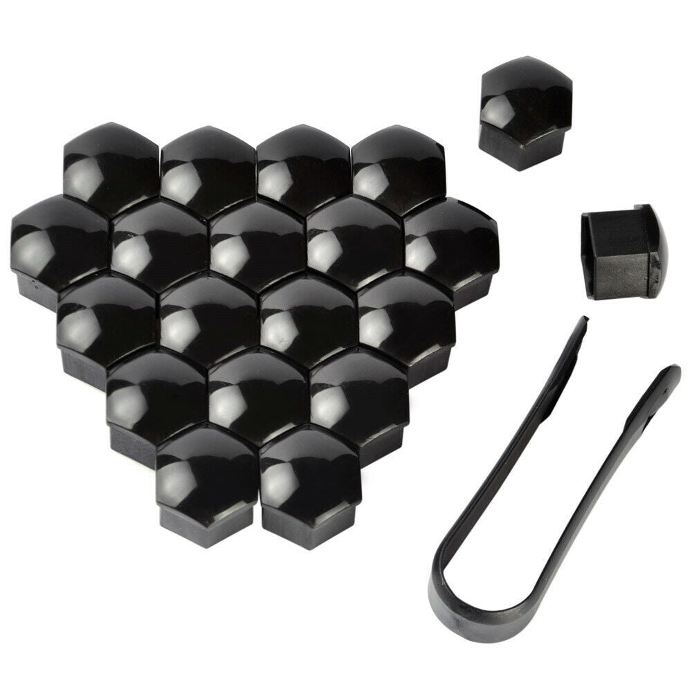 20 Car Wheel Nut Bolt Head 19mm Black Covers Caps Plastic Hexagonal Protectors