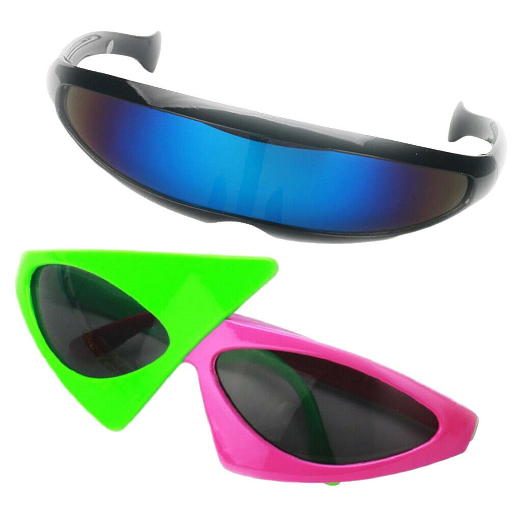 Set of 2pcs Retro  Triangle Glasses Futuristic Blue Narrow Sunglasses Hip Hop