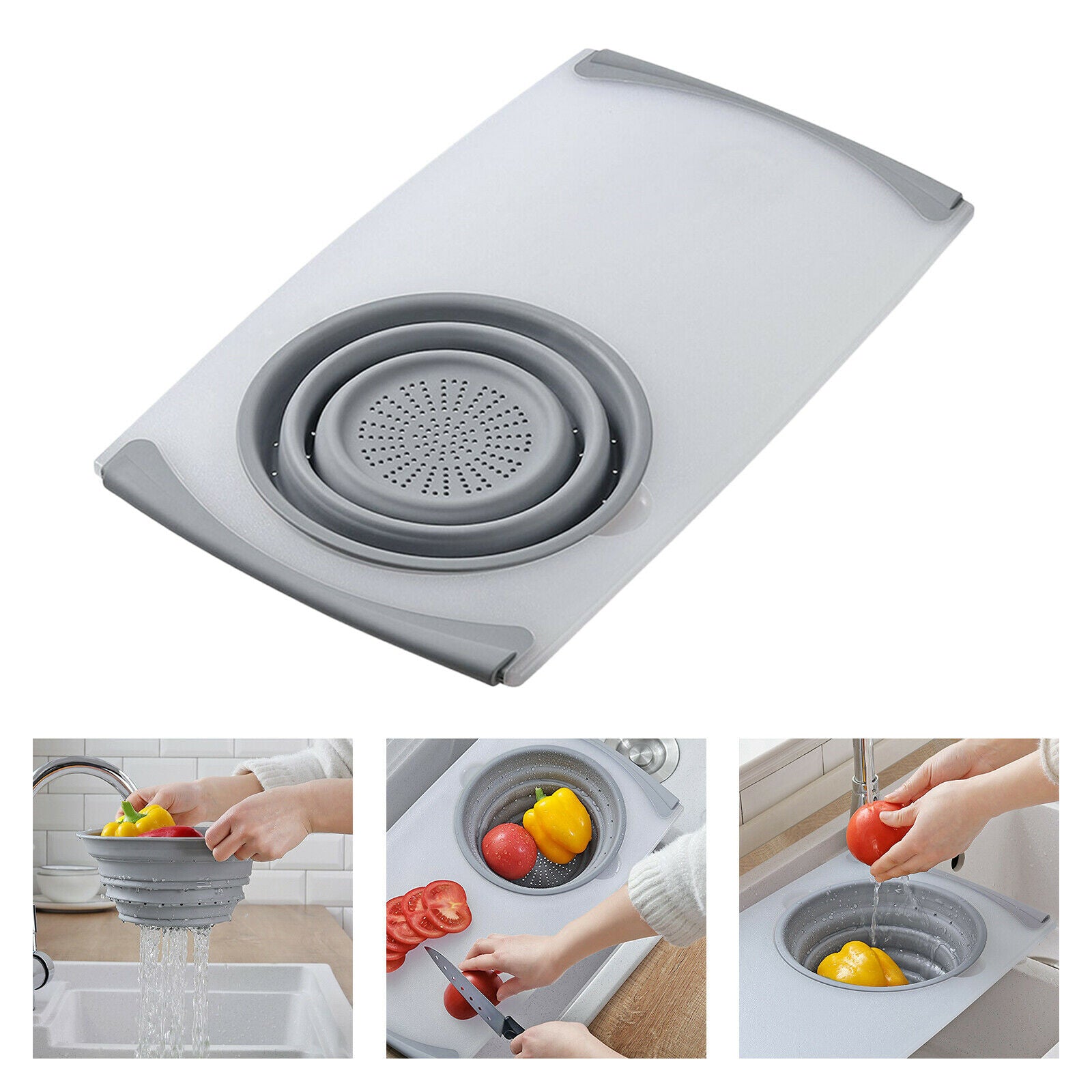 3 in 1 Cutting Board Collapsible Drain Basket Fruit for Kitchen Kitchen Tool