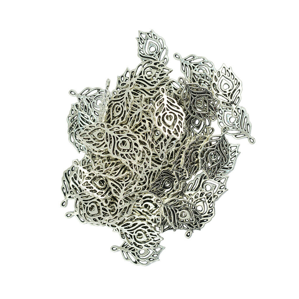 50pcs Alloy Metal Feather Charms Bracelet Link Connector Beads for Jewelry