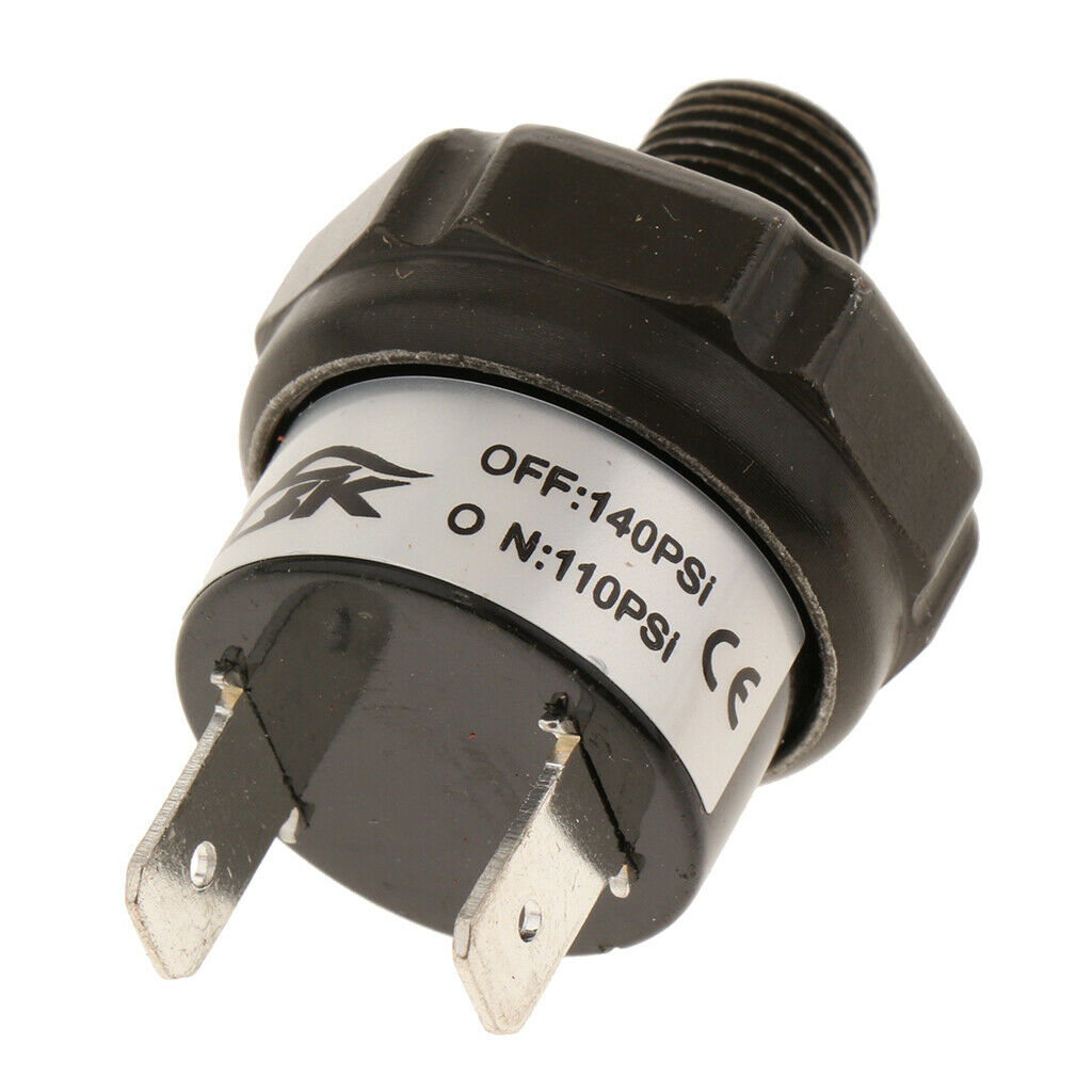 12V Compressor Air Tank Pressure Switch 110 PSI ON and 140 PSI OFF, Black