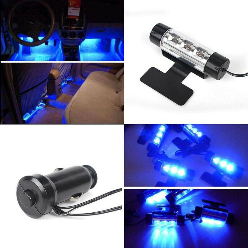 4x 3 LED Blue Car Interior Light 12V Glow Decorative Atmosphere Lights Lamp  PT
