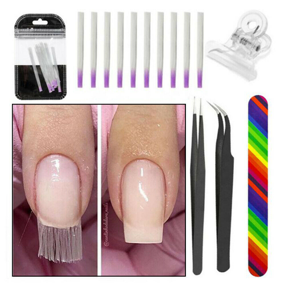 Quick Building Nail Extend Fiberglass Tips w/ Nail Pinching Clips Pinchers