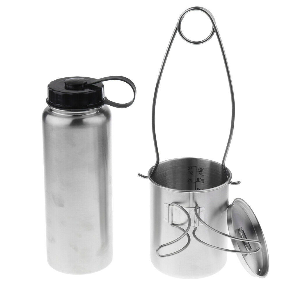 Camping Cooking Set Bottle Cup Pot Hanging Hook + fire starter Fire Blow Tube