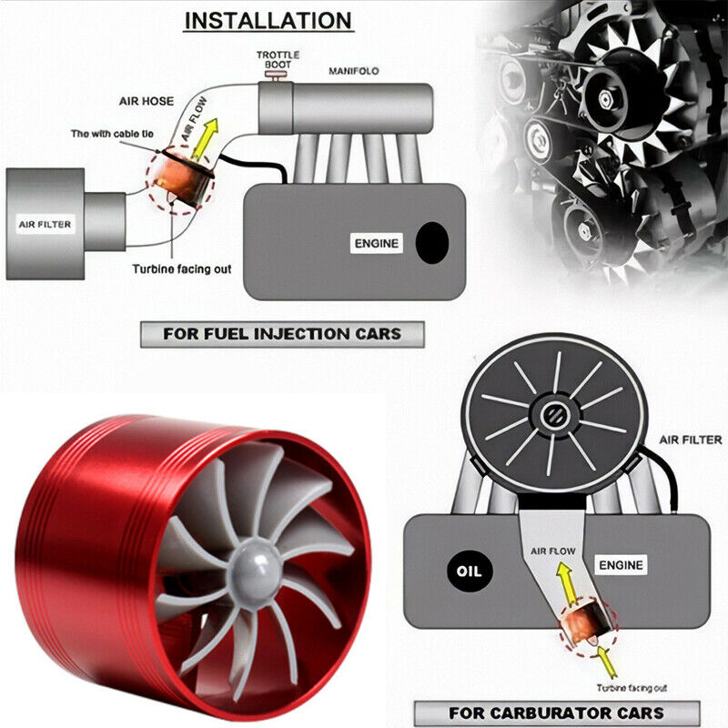 Air Intake Turbonator Single Fan Gas Fuel Saver Turbo Supercharger 2.5" ~ 2.9"