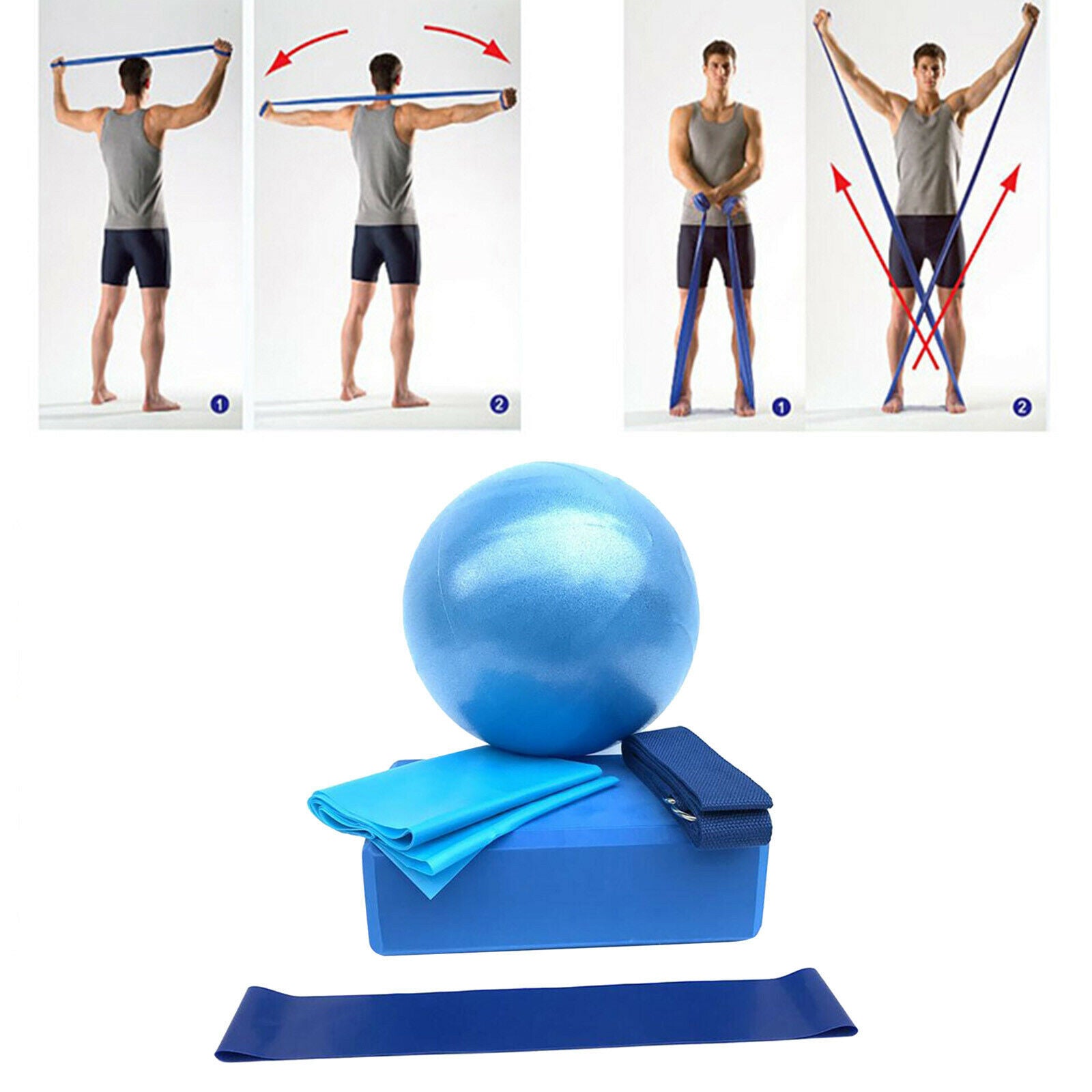 5pcs Yoga Blocks, Yoga Ball & Resistance Bands Set, Long Bands for Arms,
