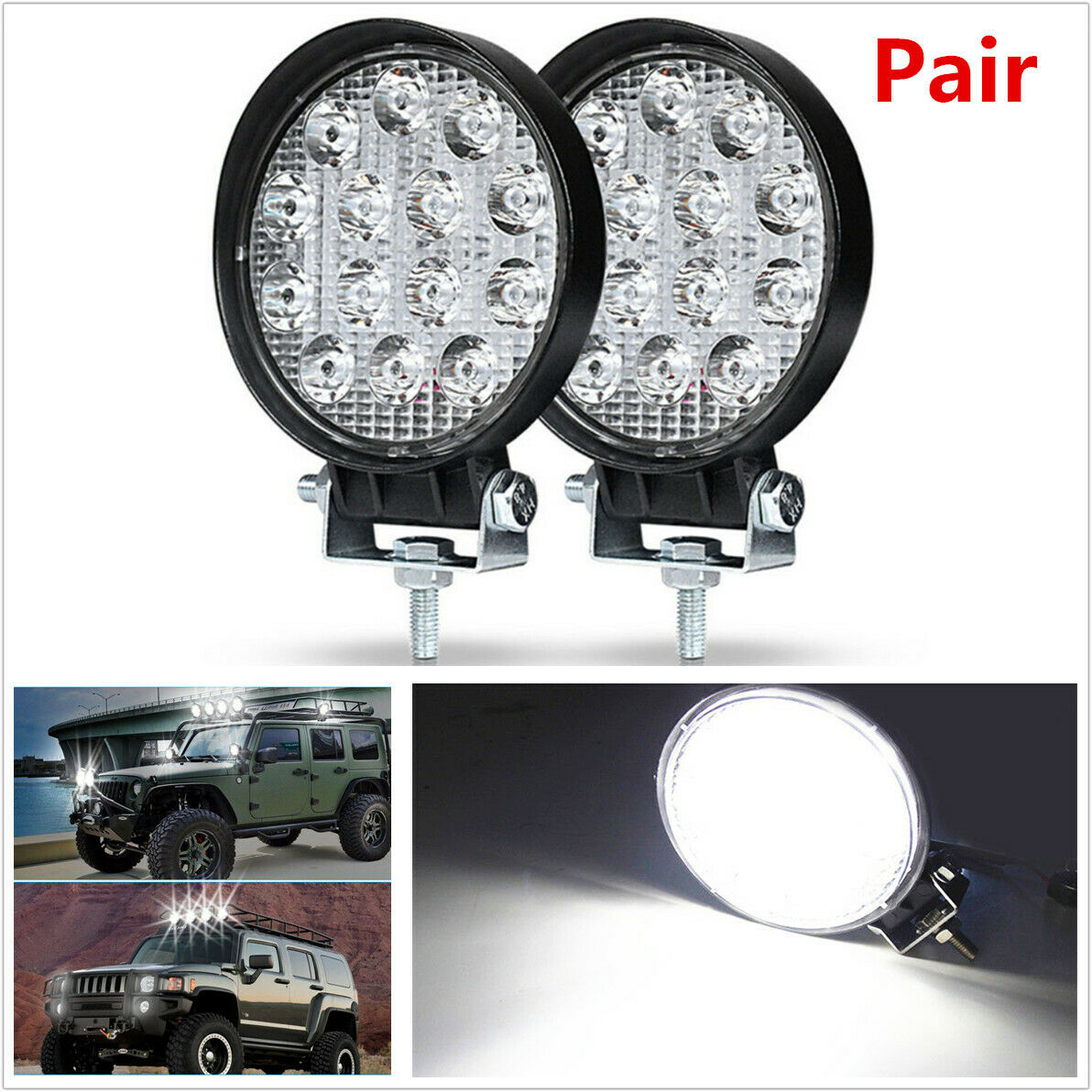 Pair 4.5" 70W Off-Road LED Work Light Spotlight Truck Driving Fog Lamp For Jeep
