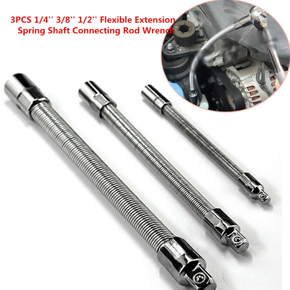 3PCS Solid 1/4'' 3/8'' 1/2'' Flexible Extension Spring Shaft Connect Rod Wrench