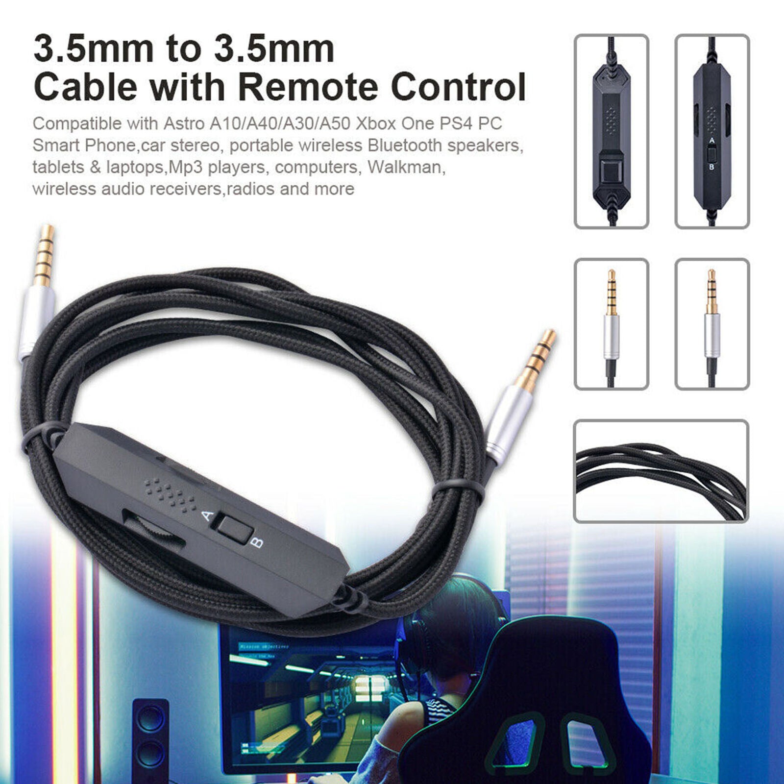 Gaming Headset Audio Cable Aux Chat Cord for Astro A10 A40 A30 A50 Headset Black