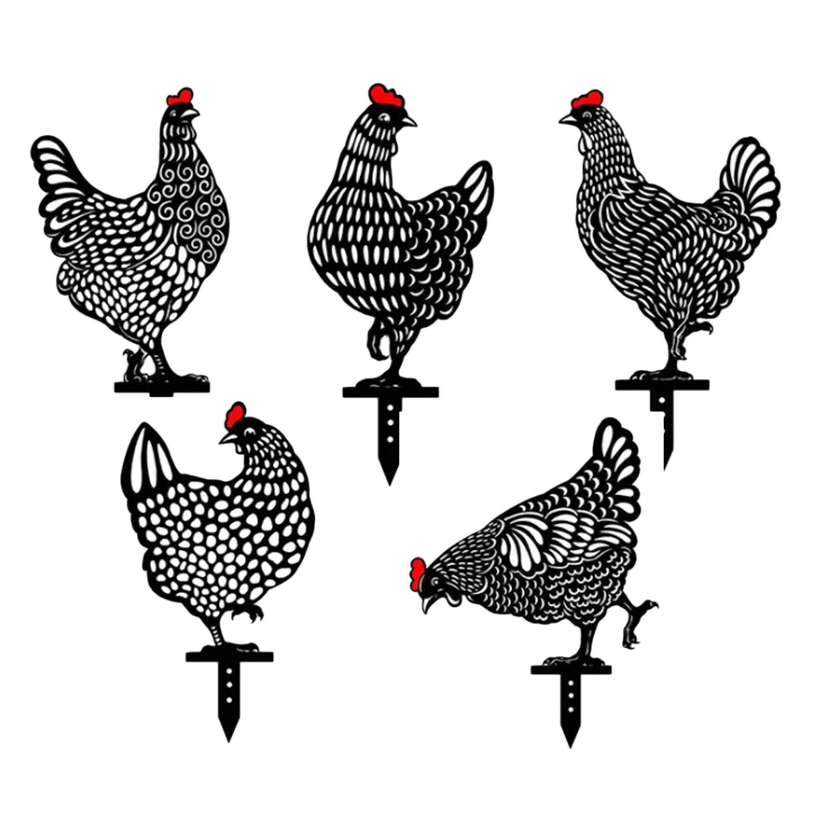 5Pack Acrylic Chicken Yard Art Floor Ornament Hollow Out Animal Shape Decor