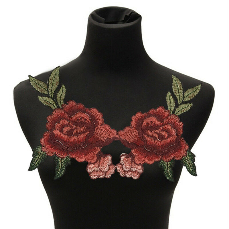 2pcs Embroidery Rose Flower Sew On Patch Badge Bag Jeans Dress Applique Craft BD