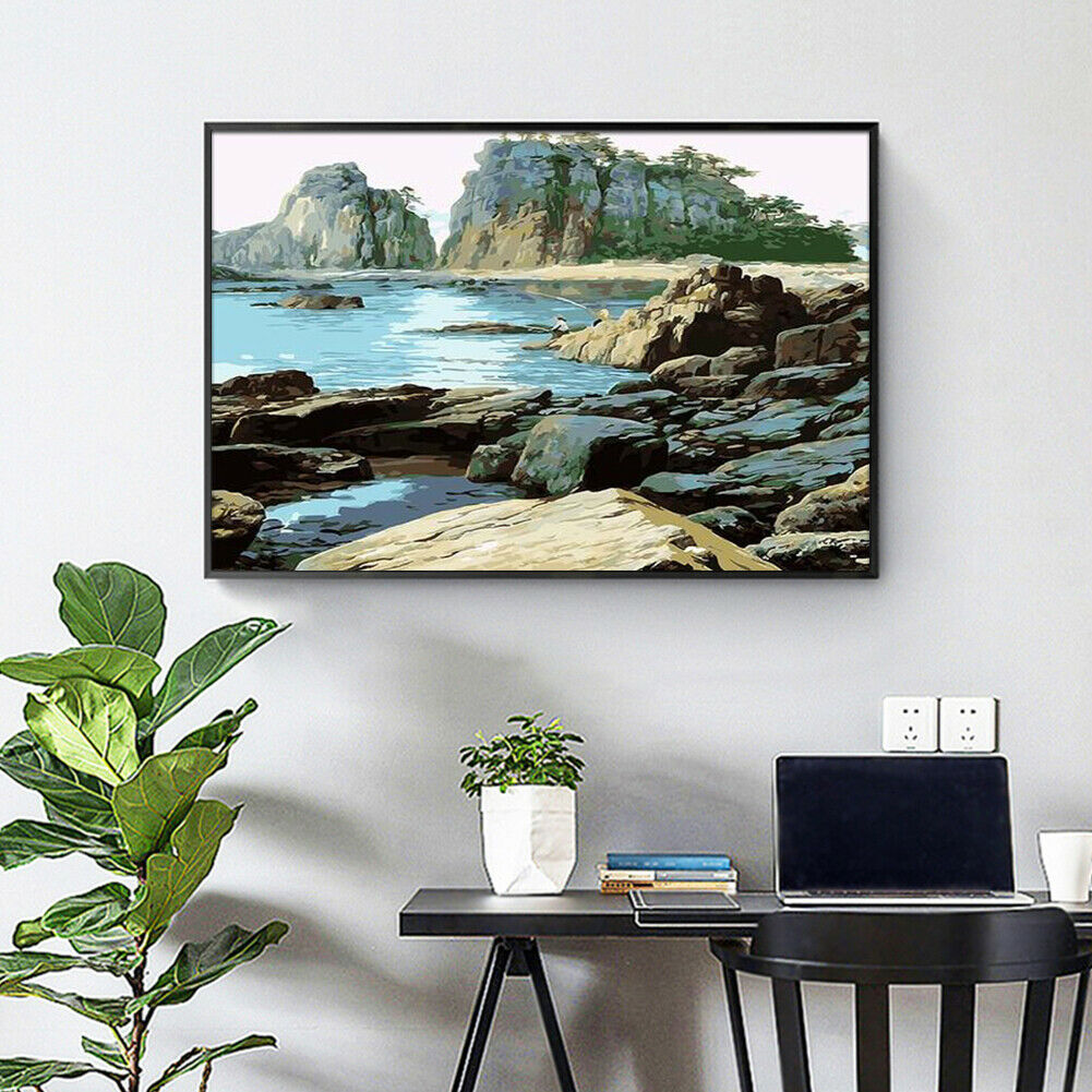 Sea Fishing DIY Painting By Numbers Kit Oil Art Canvas Picture Frameless @