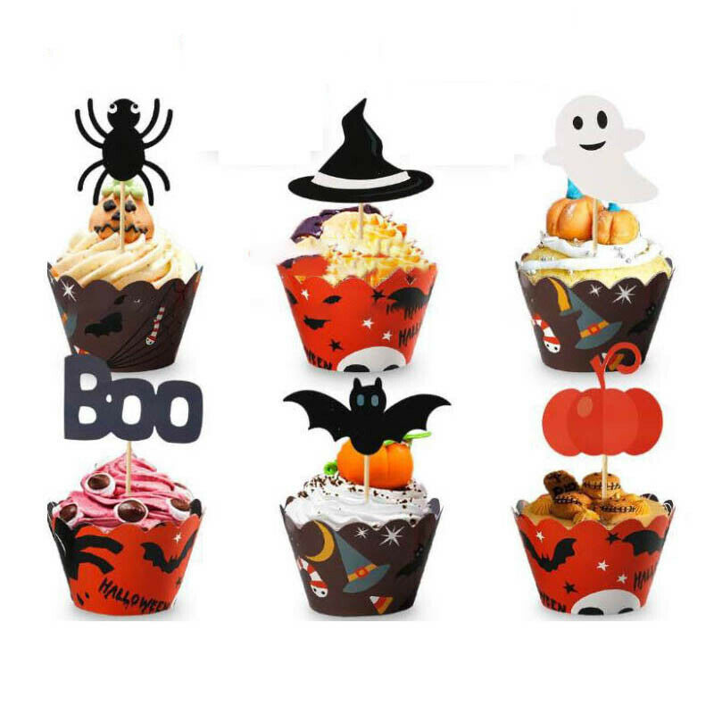 24PCs Halloween Cake Cup Topper Ghost Party Cupcake Halloween Decorationâˆš FT TL