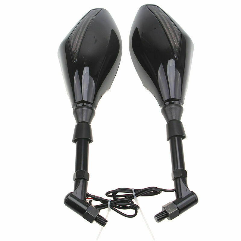 Universal Motorcycle Dirt Bike Black Rearview Mirrors with LED Turn Signal Light