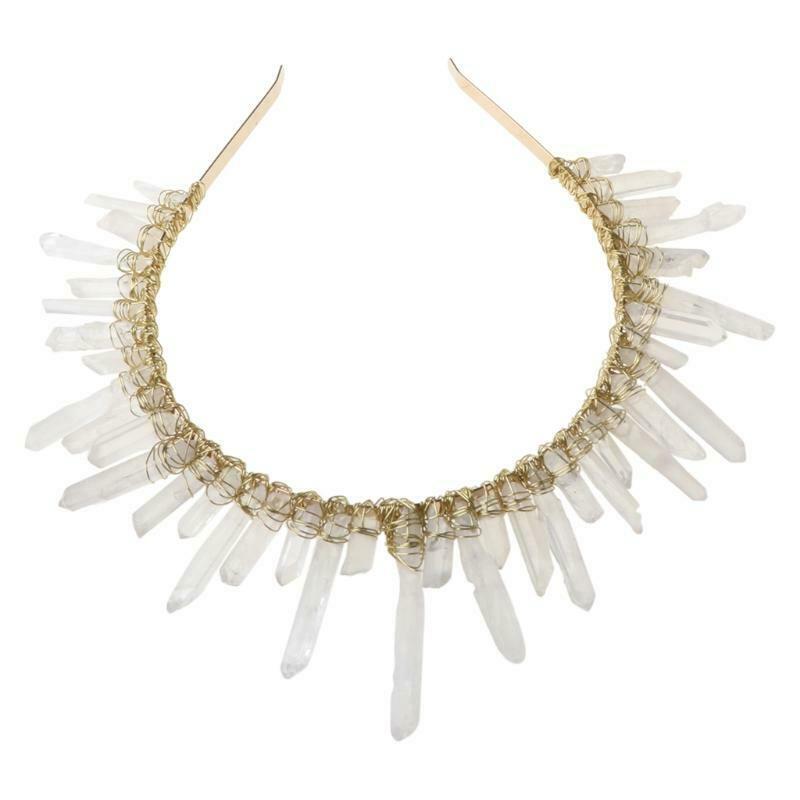 Boho Bridal Wedding Headband Handmade Clear White Faux Crystal Quartz Hair Hoop