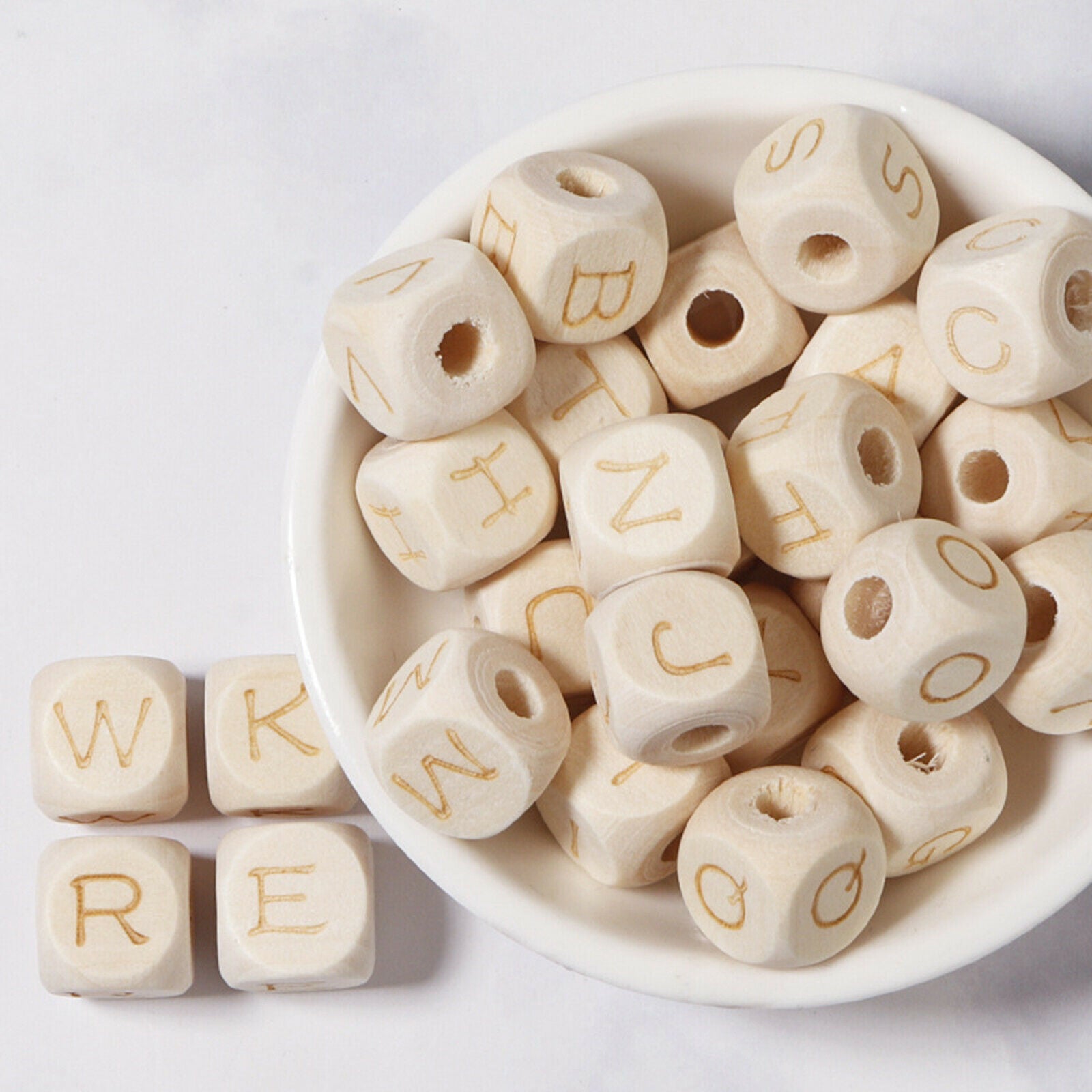 26 Pieces Square Wood Letter Beads Loose Bead Initial A-Z Crafting Supplies