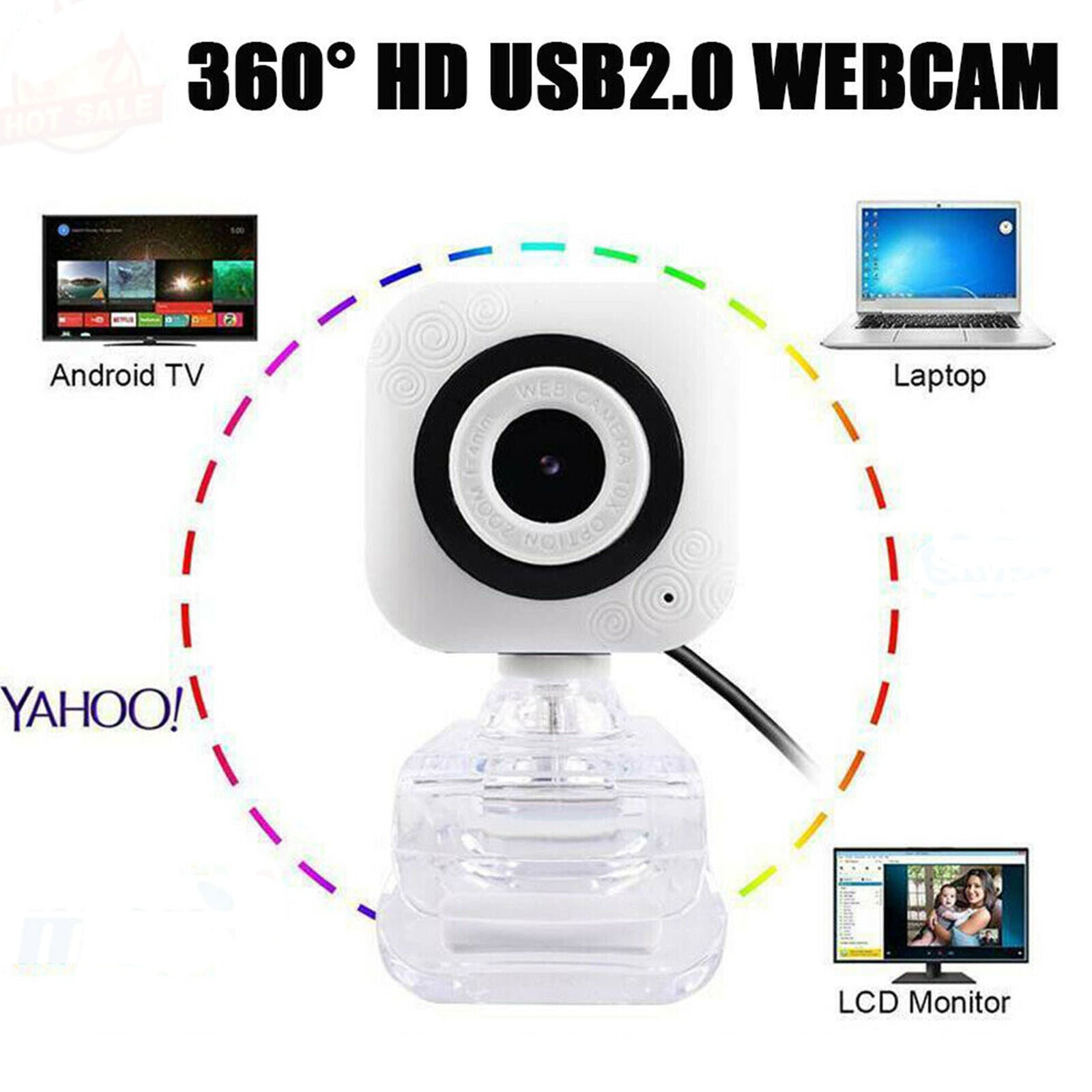 USB2.0 HD Camera Webcam 360Â° Rotatable Web Cam w/ Mic Video Recording Computer