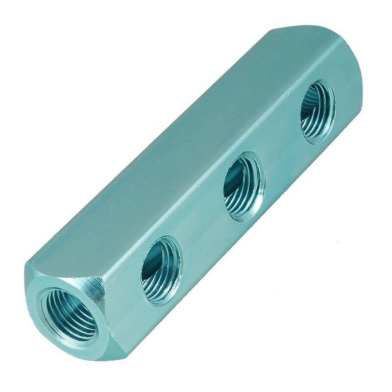 1/4" PT Threaded Ports 3 Way  Connect Air Hose Manifold Block Splitter V5S6S6