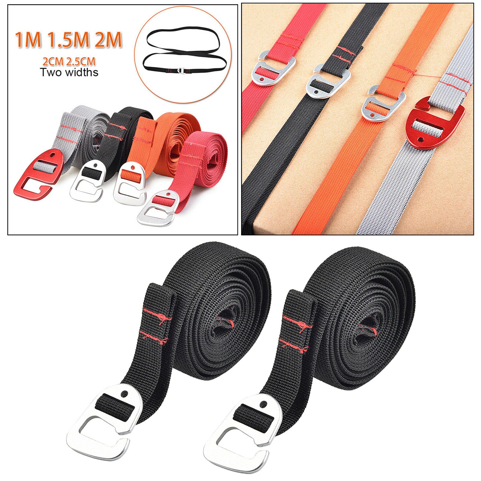 Luggage Strap with Hook Suitcase Tie Belt Tie Straps Lashing Straps 2m,Black