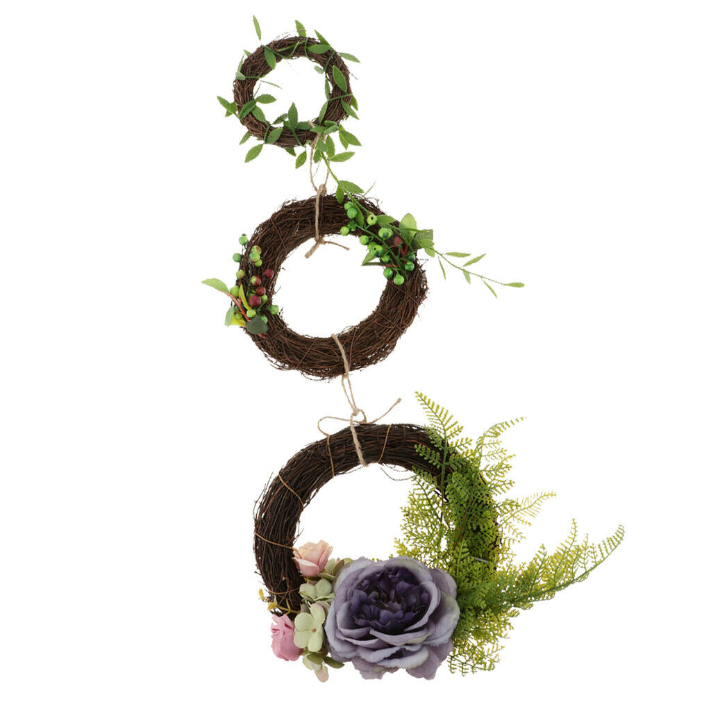 Triplet Artificial Rose Silk Flower Leaves Door Wreath Garland Wedding Decor