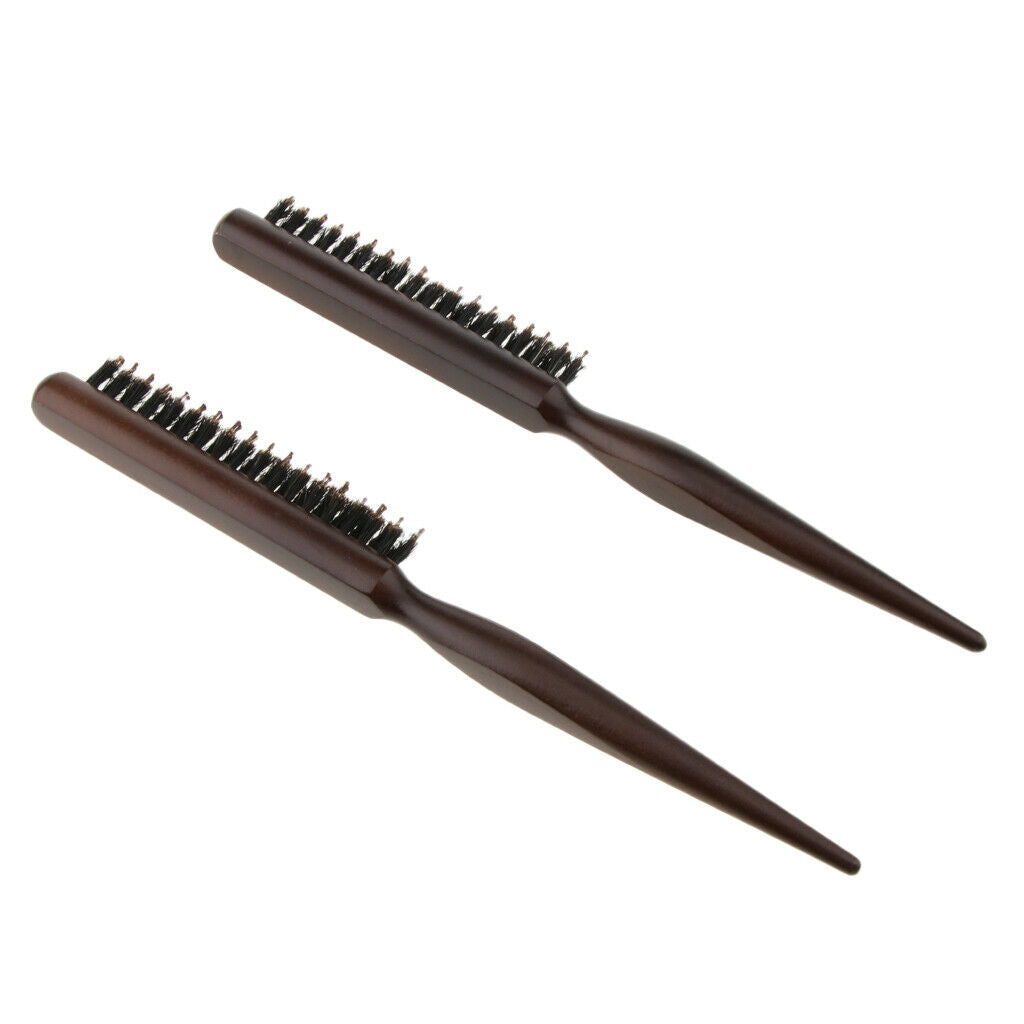 6Pcs 3 Rows Wood Natural Bristle Teasing Comb Brush Back Combing Brush 24cm