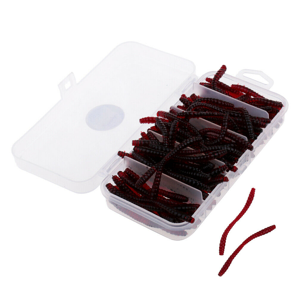 100Pcs Soft Earthworm Fishing Bait Worm Lures Hooks Baits Red