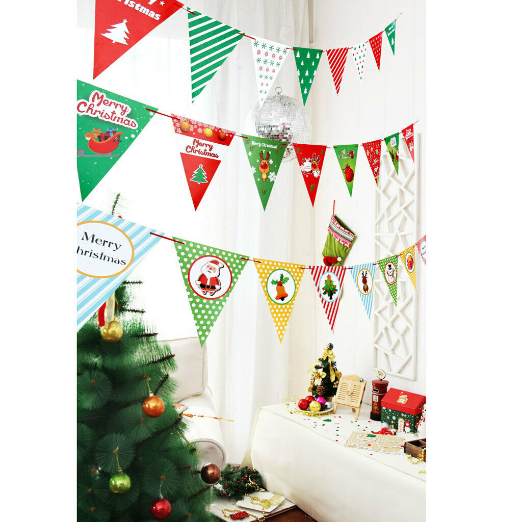 Christmas Cardboard Triangle Flag Snowman Santa Claus Decor Bunting Banner