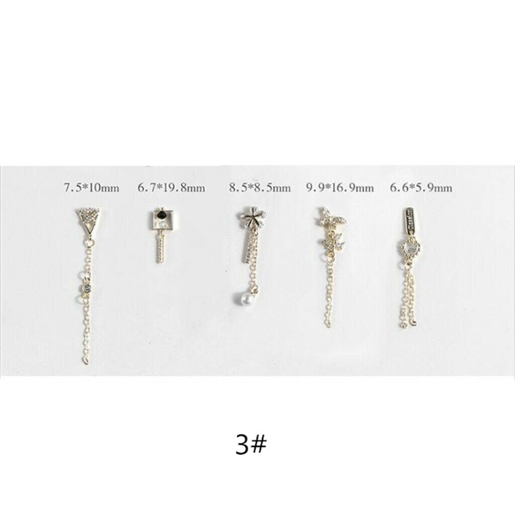 Lots 5 DIY Decorative Beads Gem Alloy Chain Lines Shiny Nail Charms Pendants