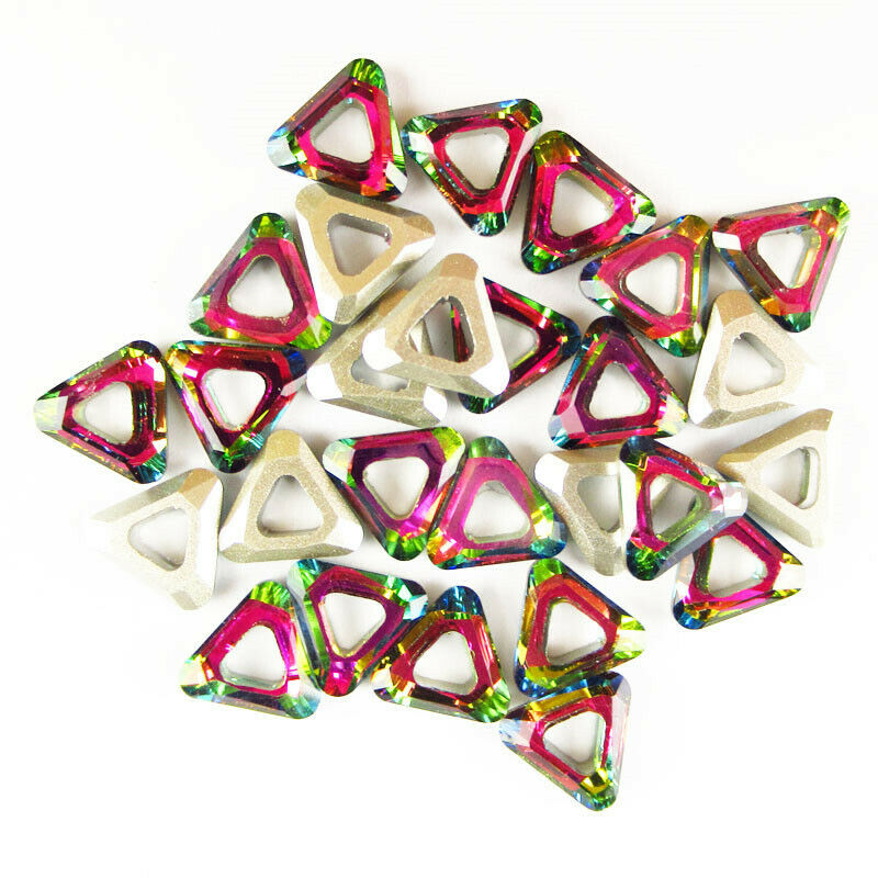 25Pcs 10x11x3mm Faceted Rainbow Titanium Crystal Triangle Pendant 10g A-344SJ