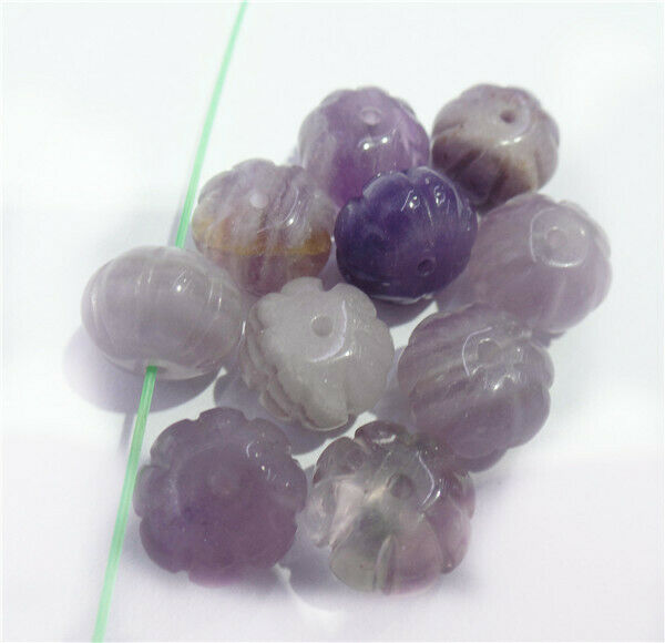 20Pcs 12x9mm Natural Purple Fluorite Carved Pumpkin Spacer Bead Halloween HH8425