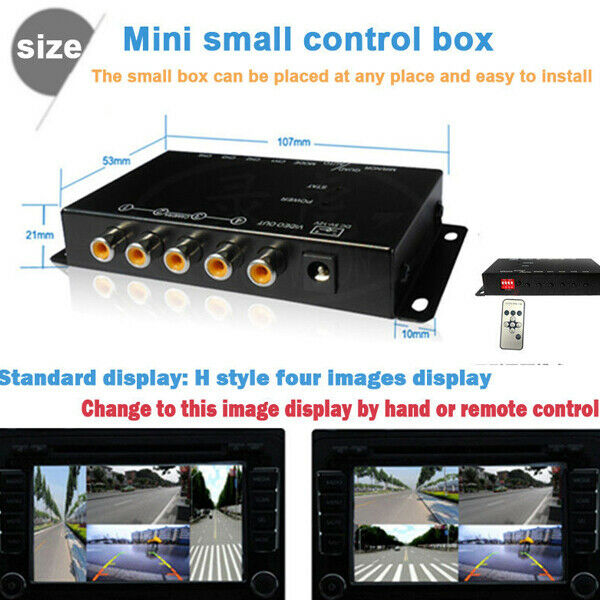 Car 4-Way Video Switch Parking Camera 4 View Image Split-Screen Control Box TOP