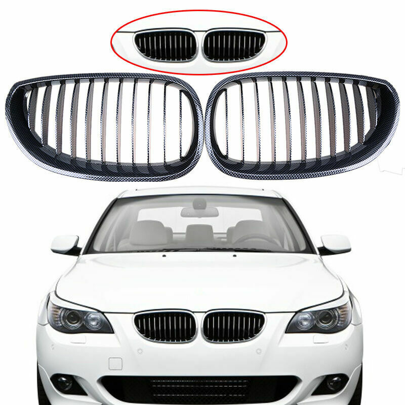 For BMW E60 525i 528i 530i 535i M5 03-09 Pair Carbon Fiber Front Kidney Grilles