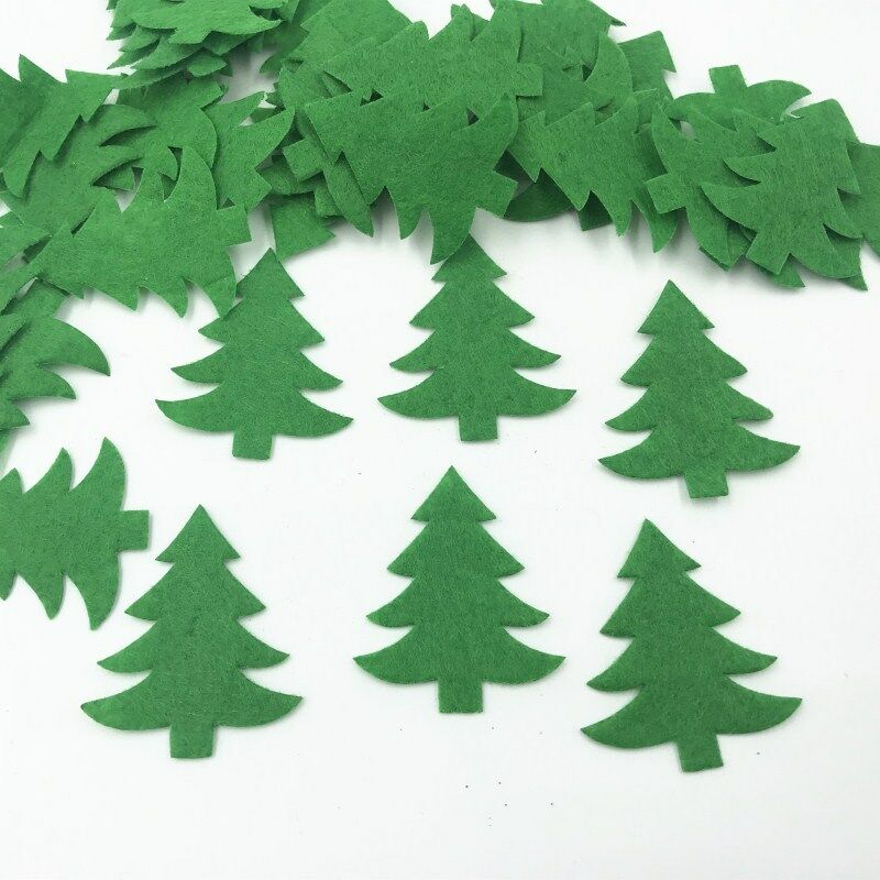 100pcs Green Christmas tree Die Cut Felt Appliques Cardmaking decoration 33mm