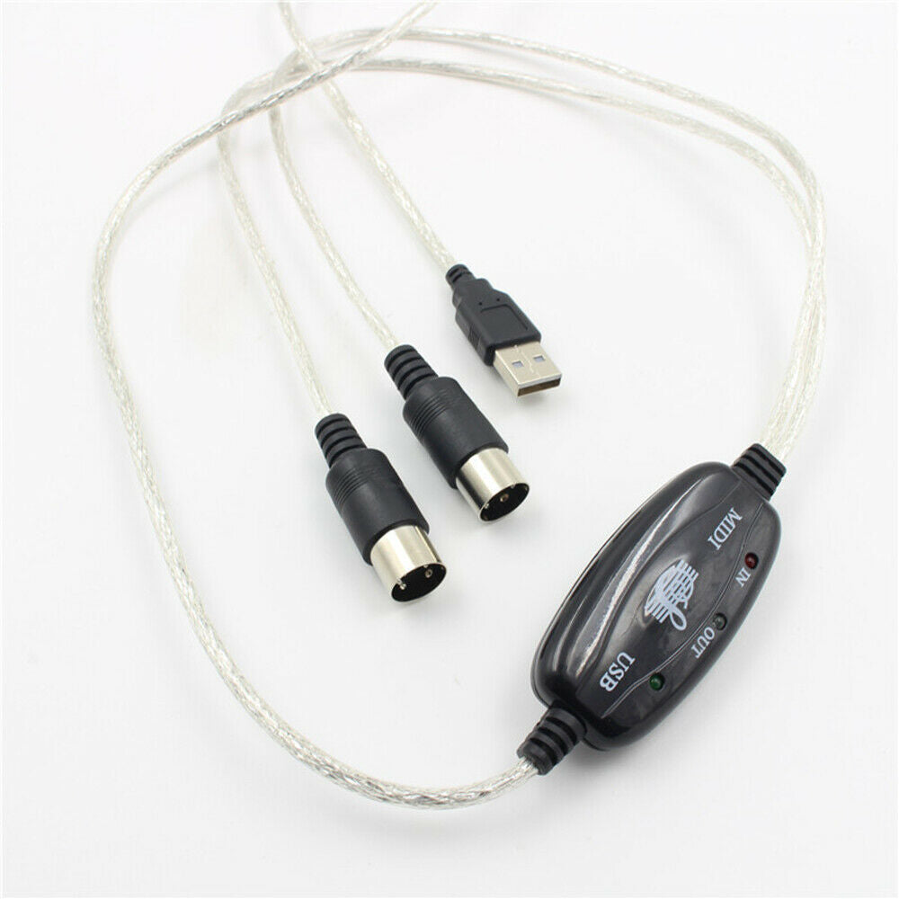 New Keyboard to PC Adapter MIDI 5 Pin to USB Music Recording Converter Interface