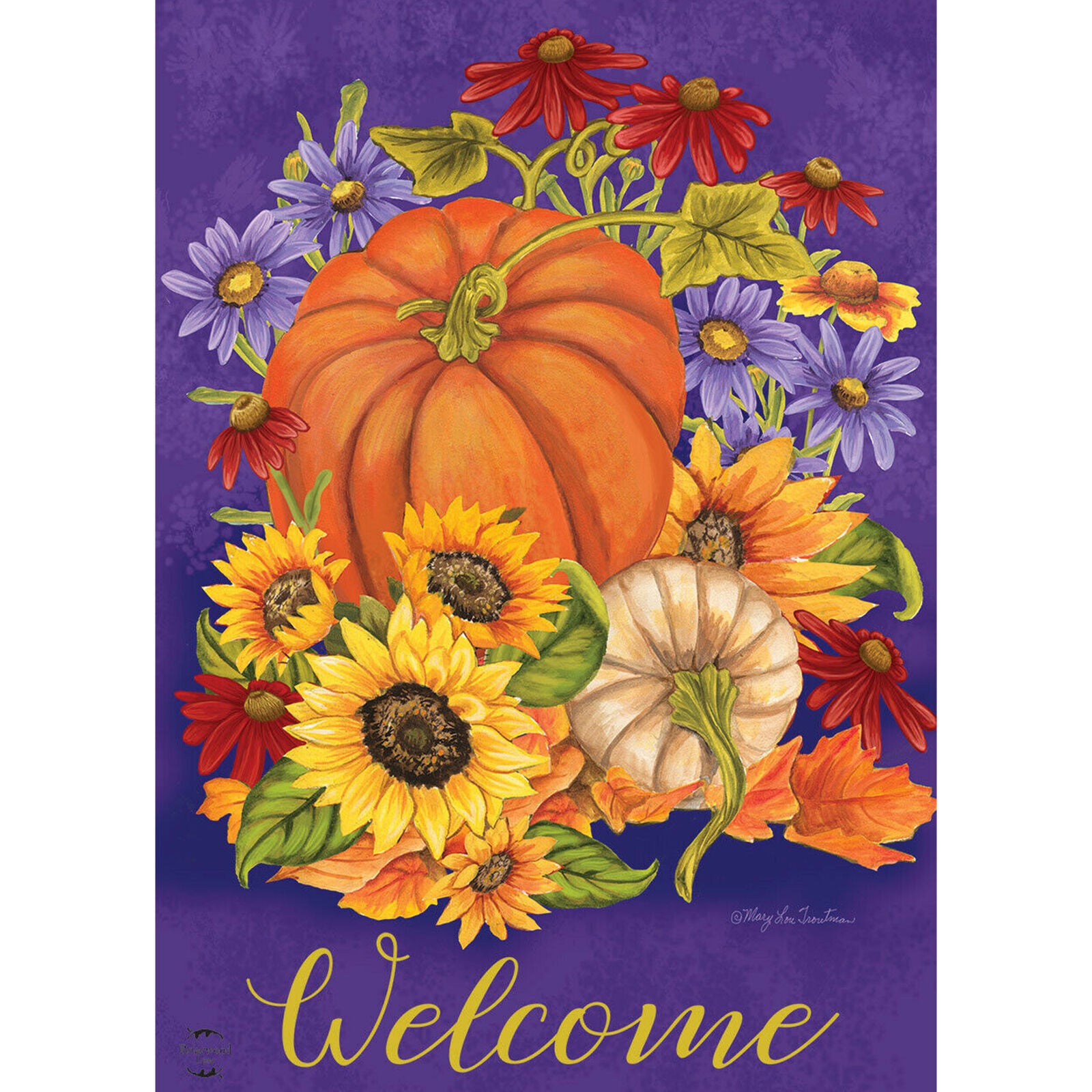Gifts of Fall Welcome House Primitive Floral Pumpkin 28x40 Briarwood Lane Flag