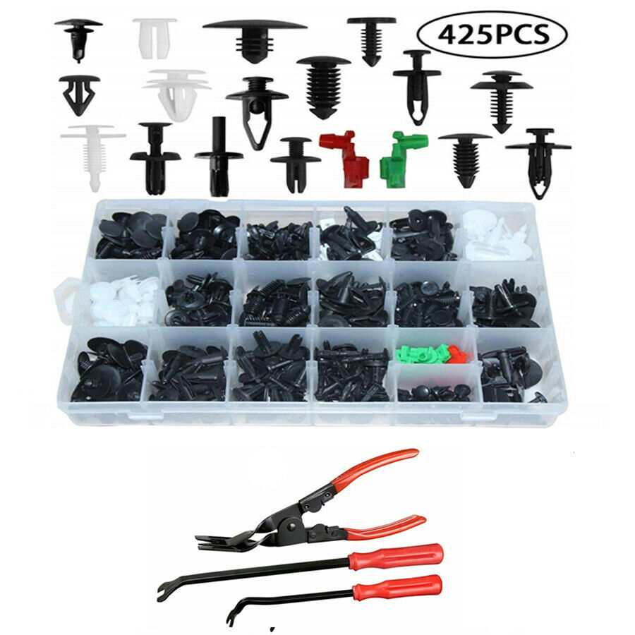 425 Pcs Car Bumper Fender Push Pin Clip Rivets Fastener w/ 3x Remover Tool Plier