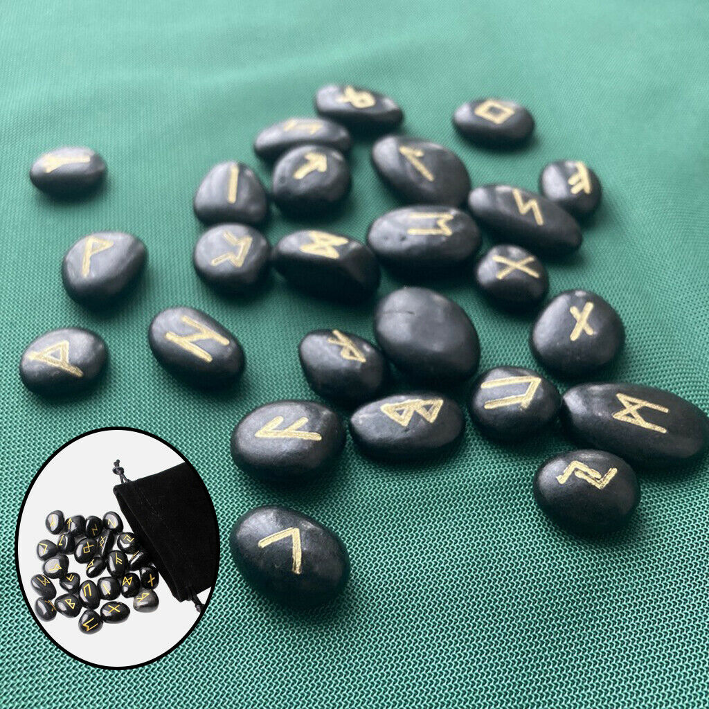 25 Pieces Divination Rune Stone For Divination Polished Energy Stones Black
