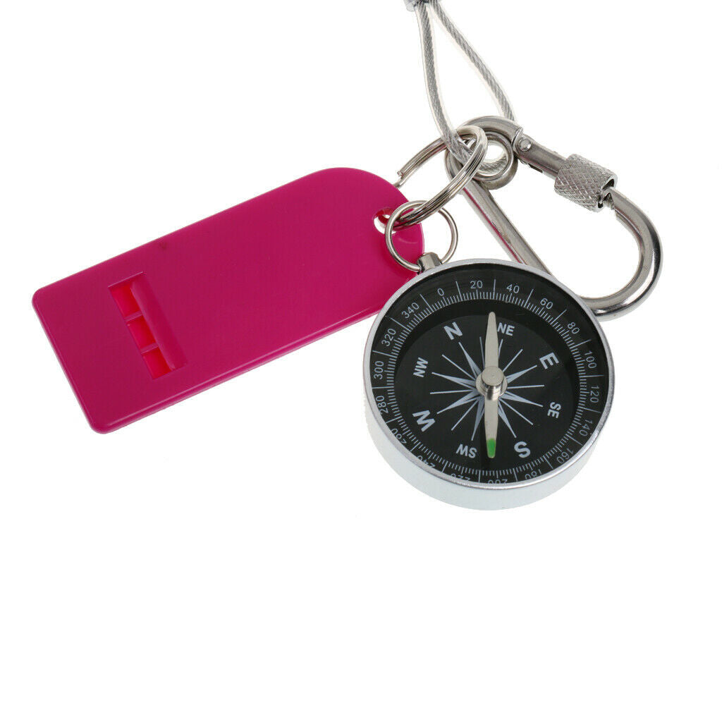 Outdoor Survival Gear Stretchy Coiled Cord Safety Lanyard w/ Compass Whistle