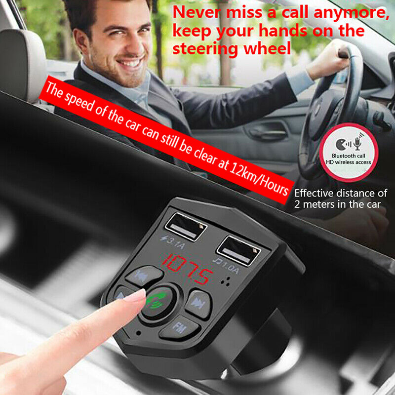 Car Kit Bluetooth 5.0 Handsfree Wireless FM Transmitter LCD MP3 Player USB C Ad
