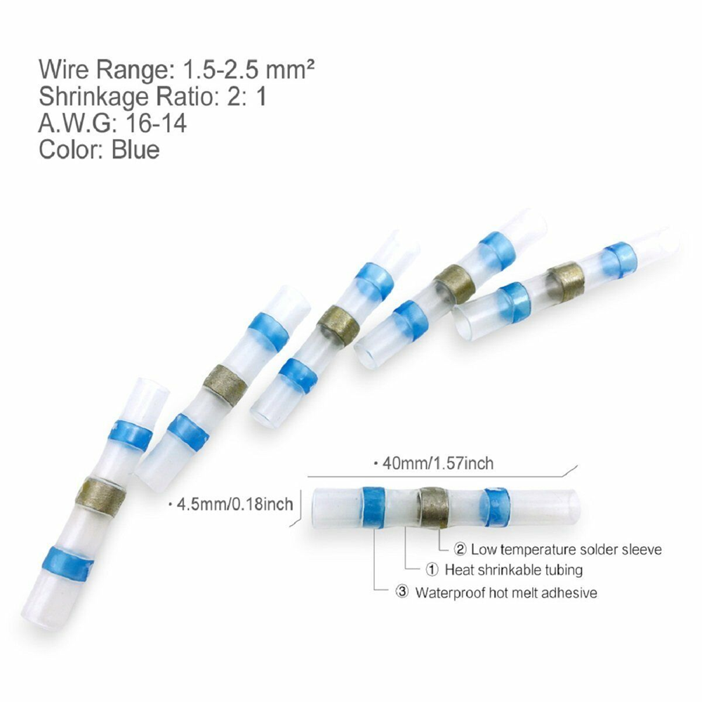 50PCS Heat Shrink Waterproof Blue Solder Seal 14-16 AWG Connectors Terminal