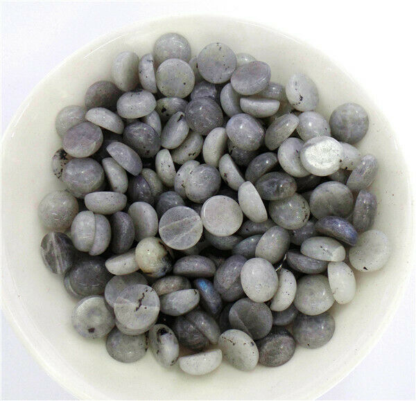 100Pcs 10x5mm Natural Gray Labradorite Round Cab Cabochon Jewelry Making HH8450