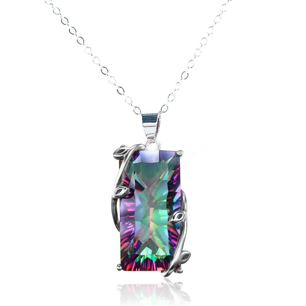 Mystic Big Rainbow Topaz Pendant Chain Chocker Prom Party Necklace