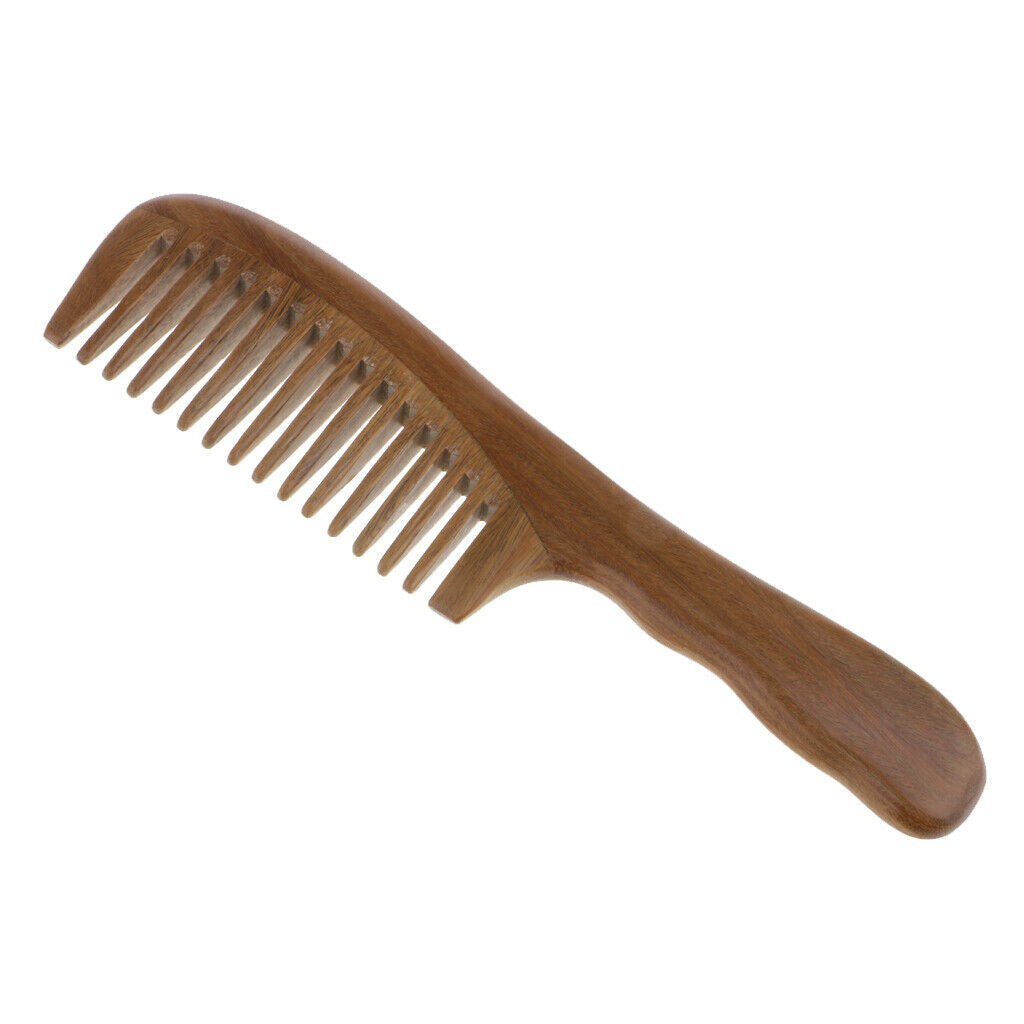 Natural wood hair comb, sandalwood, wide / fine comb, wave handle - wide