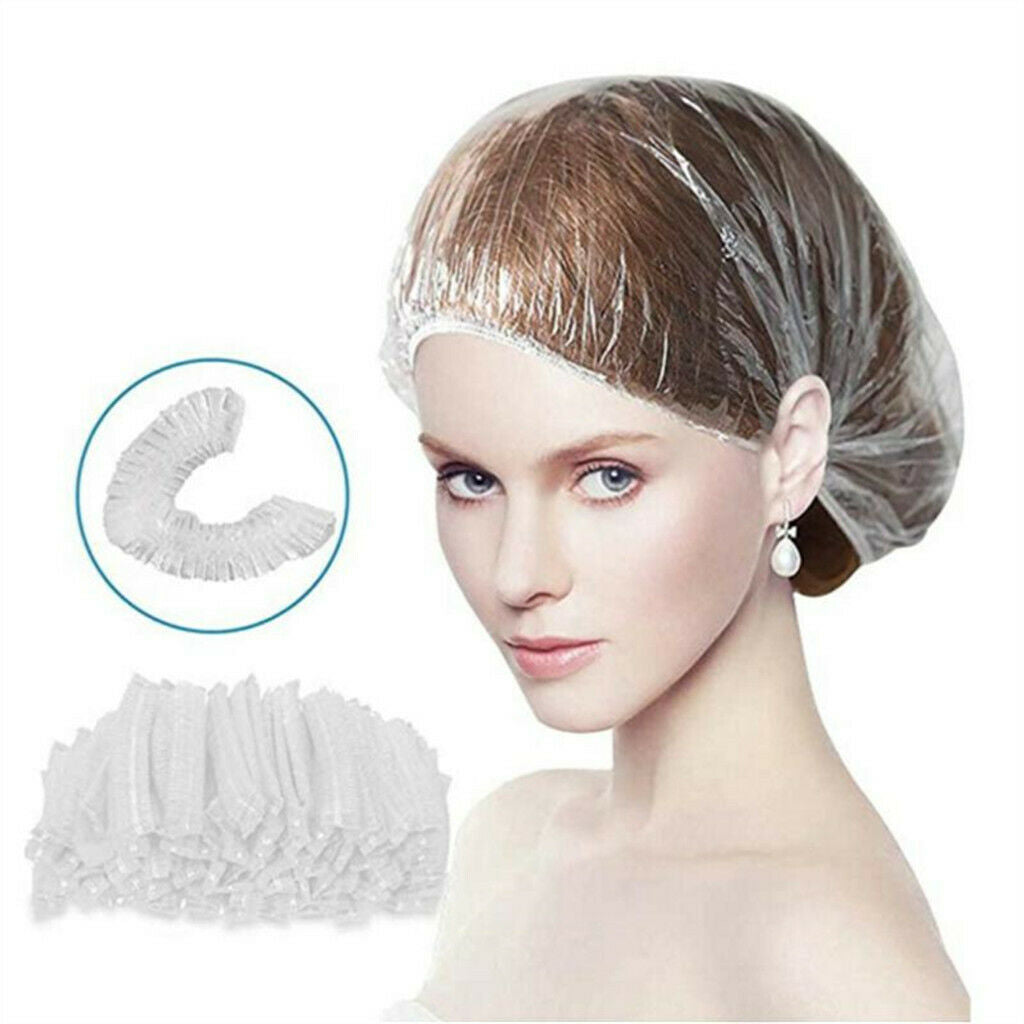 100x Disposable Shower Caps Bathing Elastic Clear Hair Care Waterproof Hat Cover