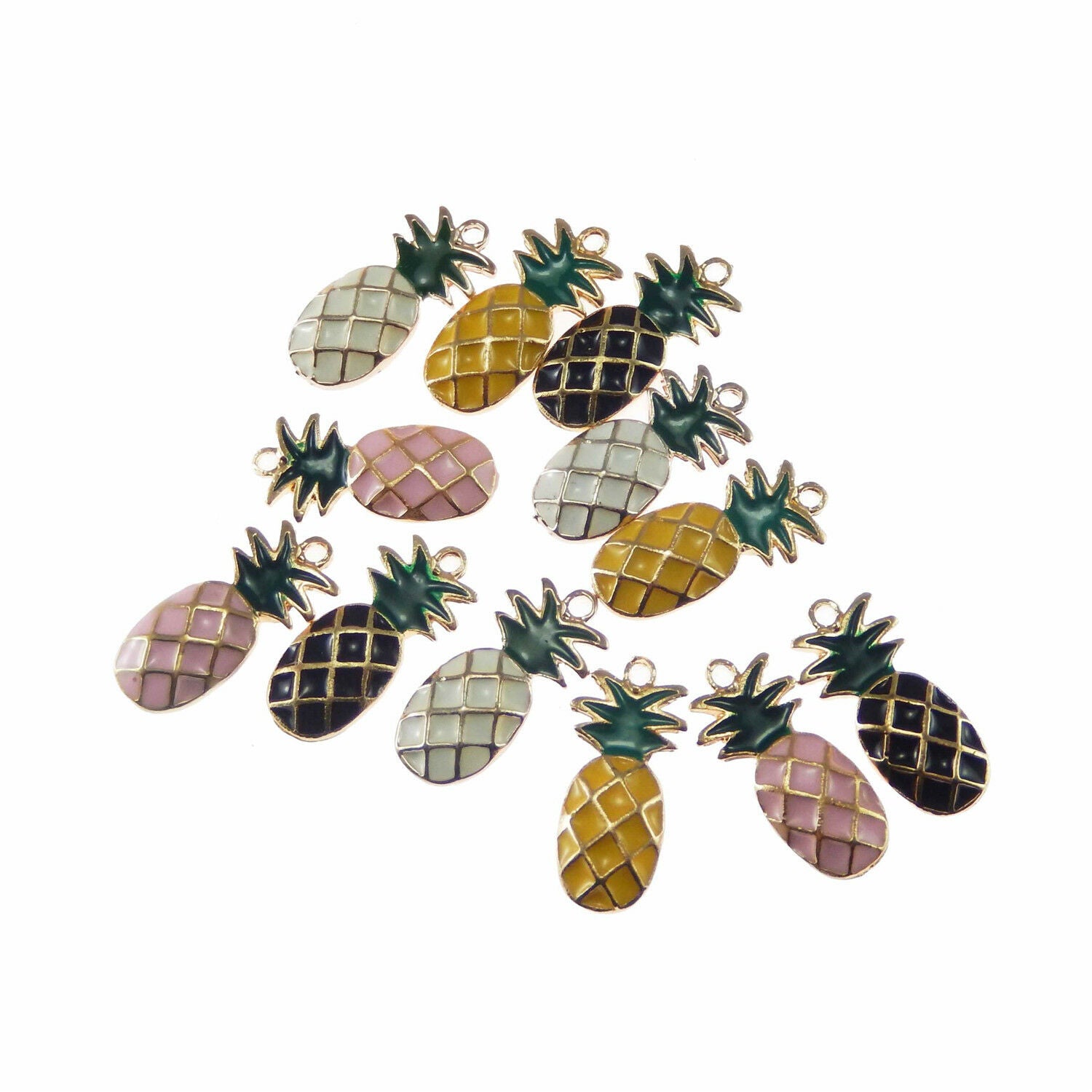 8 pcs Assorted Pineapple Charm Enamel Fruit Pendant Bracelet DIY Jewelry 25x11mm